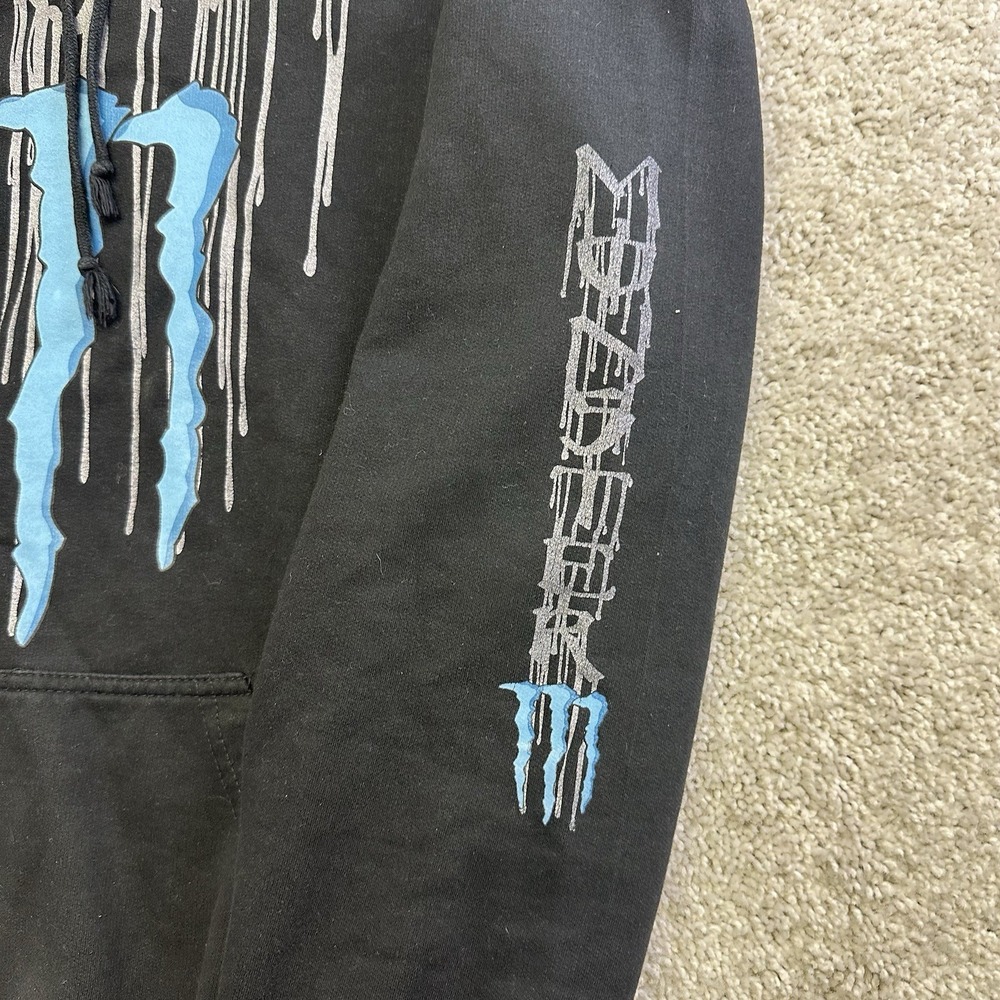 Vtg Y2K 2000s Monster Energy Drink Logo Pullover Hoodie Mens Large Sleeve Print - Picture 3 of 10